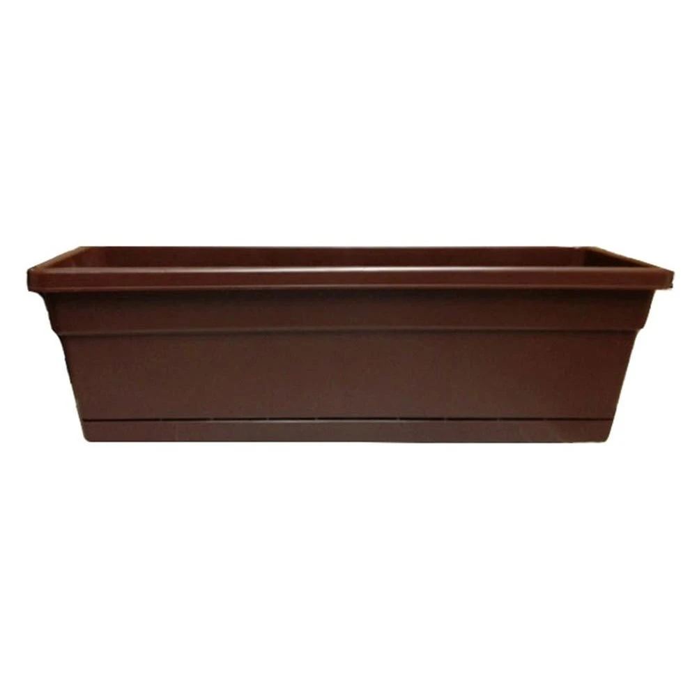 Rolled-rim Window Box Planter, Cocoa Brown, 24 Inches Long