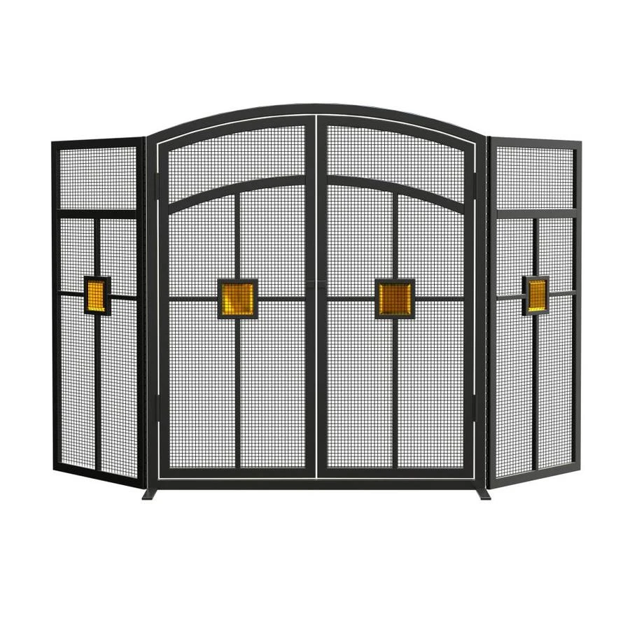 Three-panel Fireplace Screen In Eggshell Black Finish, 32 Inches By 50 Inches