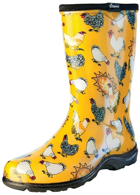 Rain And Garden Boots For Women, Chicken Pattern, Daffodil Yellow, Size 7