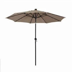 Beige 9 Foot Market Umbrella With Integrated Led Lights For Outdoor Use