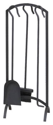 Four Piece Black Fireplace Tool Set With Arch Top Design