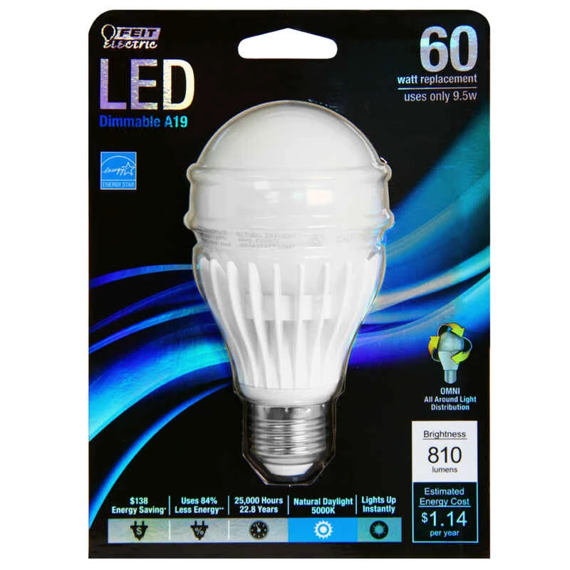 9.5 Watts A19 Led Bulb 810 Lumens Daylight A-shape 60 Watt Equivalent