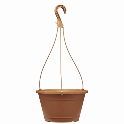 10 Inch Terra Cotta Plastic Hanging Basket With Saucer For Plants