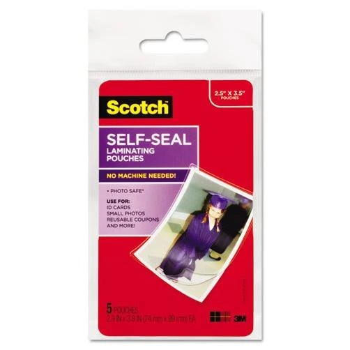 "scotch Self-sealing Laminating Pouches, Glossy, 2 15/16"" X 3 15/16"", Wallet Size, 5/pk"