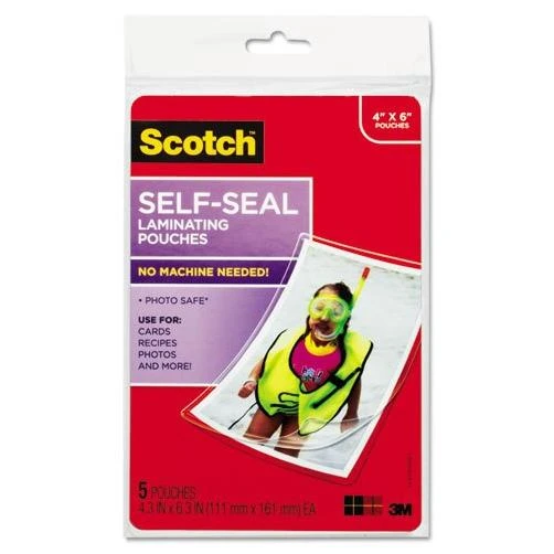 Scotch Self-sealing Laminating Pouches, 9.5 Mil, 4 3/8 X 6 3/8, Photo Size, 5 Sheets