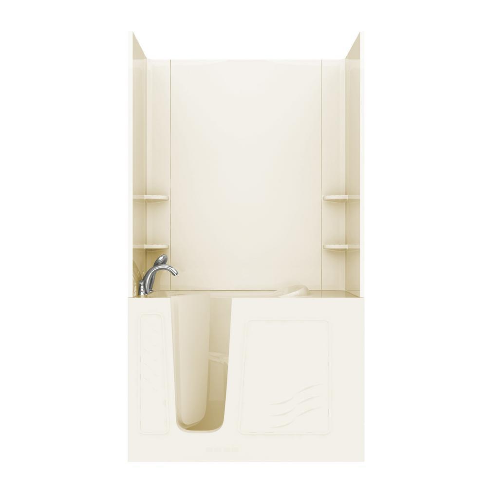 NOVA Heated Rampart 4.5 ft. Walk-in Non-Whirlpool Bathtub with Easy Up Adhesive Wall Surround in Biscuit