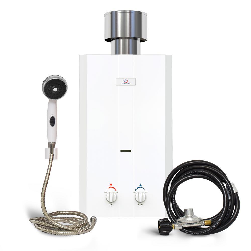 Eccotemp L10 3.0 GPM Portable 75,000 BTU Liquid Propane Outdoor Tankless Water Heater with Chrome 3-Function Shower Set