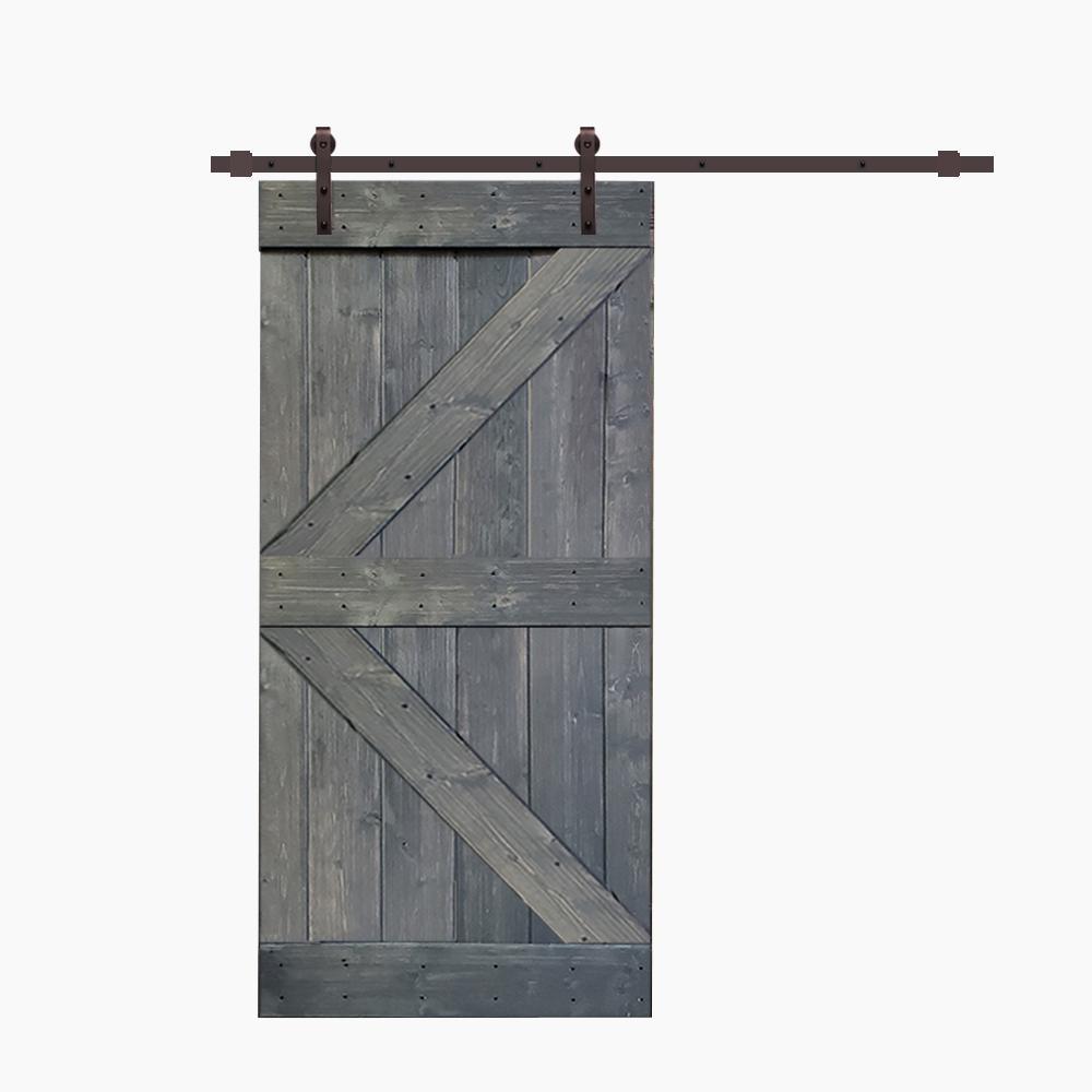 K Series 42 in. x 84 in. Gray Knotty Pine Wood Interior Sliding Barn Door with Hardware Kit
