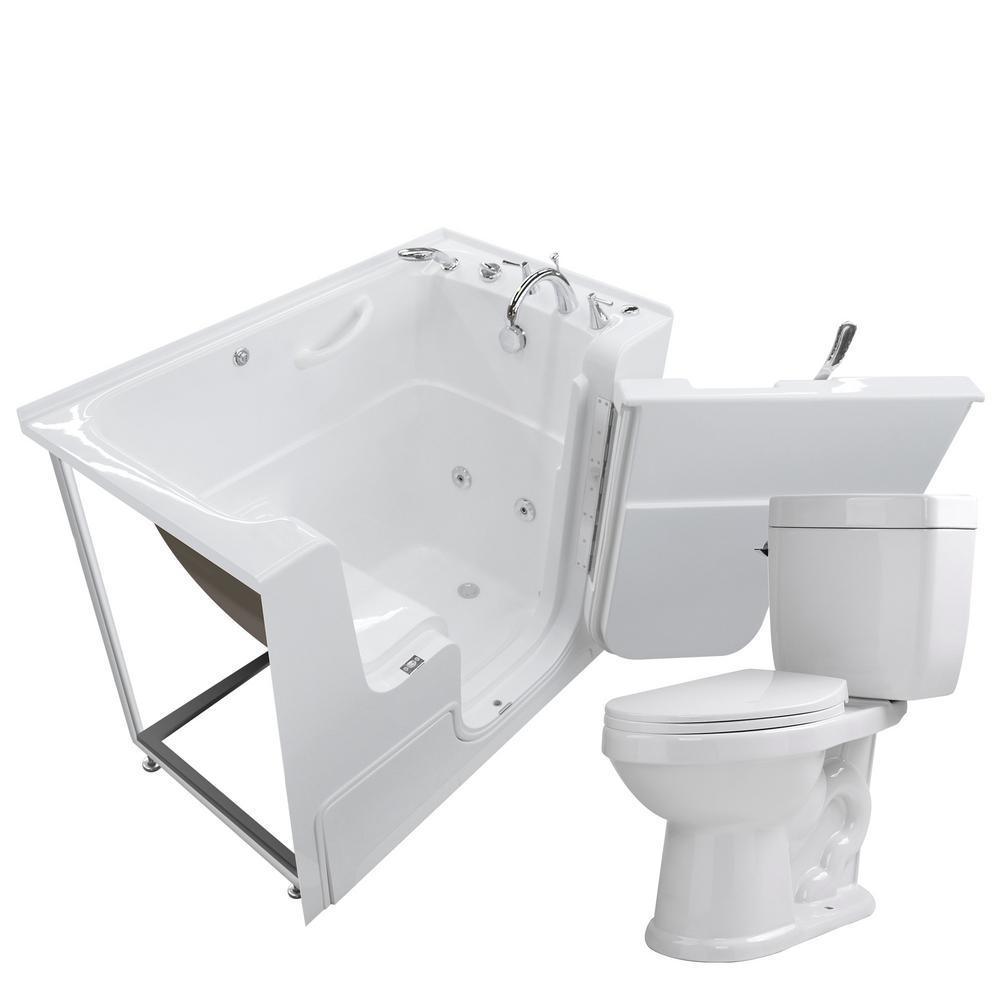 Wheelchair Accessible 53 in. Walk-In Whirlpool Bathtub in White with 1.6 GPF Single Flush Toilet