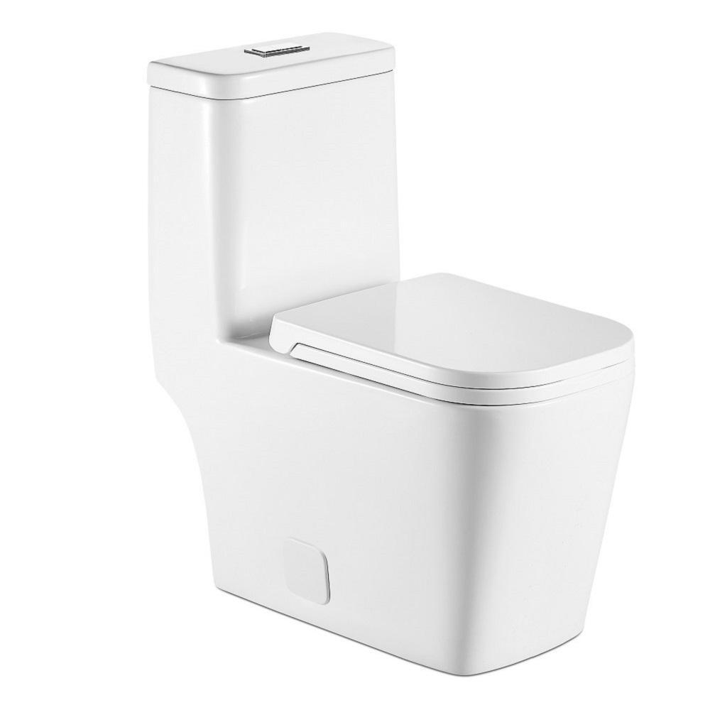 1-Piece 1.28 GPF Dual Flush Ceramic Square Elongated Toilet in White, Seat Included