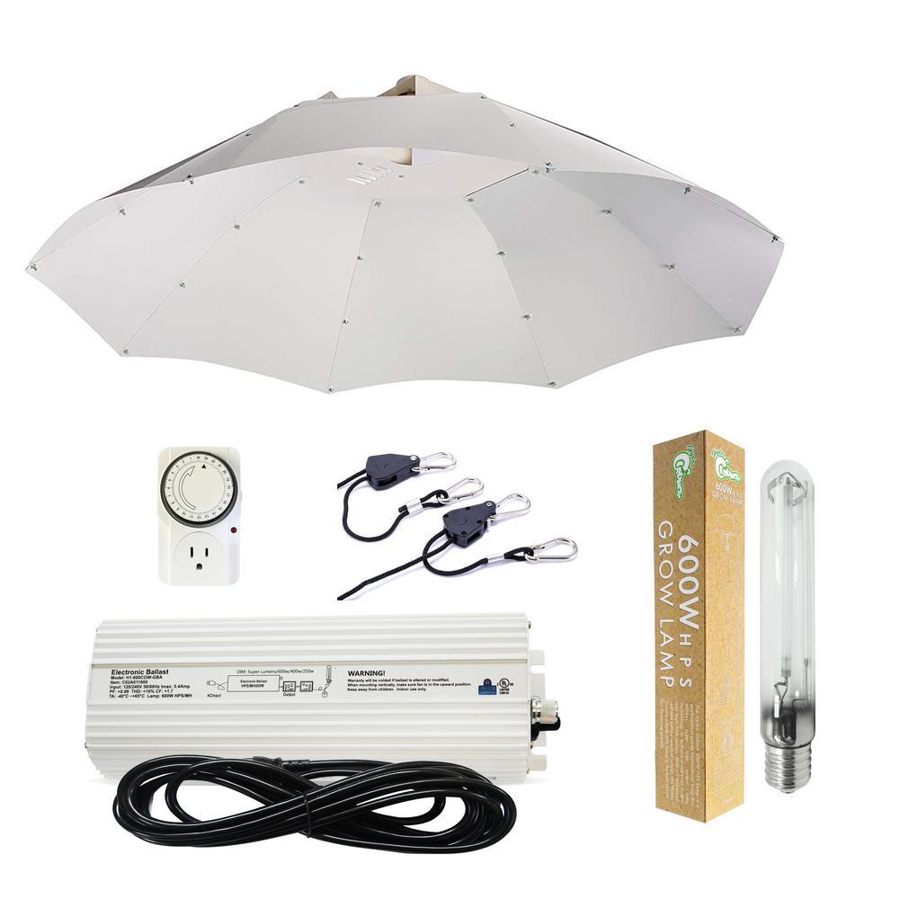 600-Watt HPS Grow Light System with 42 in. Parabolic Vertical Umbrella Hood Reflector