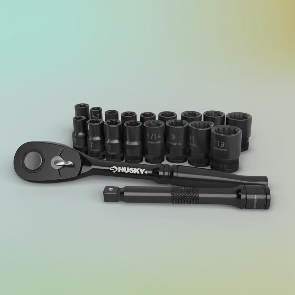 Husky 1/4 in. Drive 100-Position Ratchet and Universal SAE/Metric Socket Wrench Set (20-Piece)
