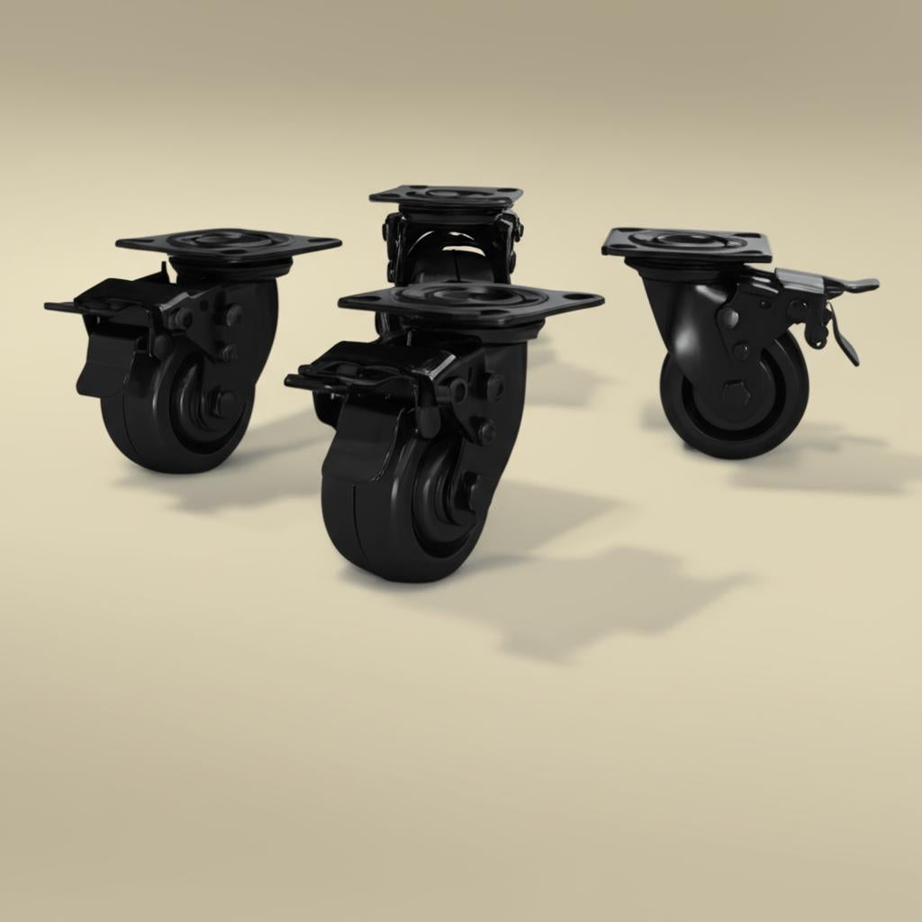 Husky 4 in. Caster Kit for Heavy Duty Welded Steel Garage Base Cabinets – 1,500 lb Capacity, Swivel, Black, Set of 4