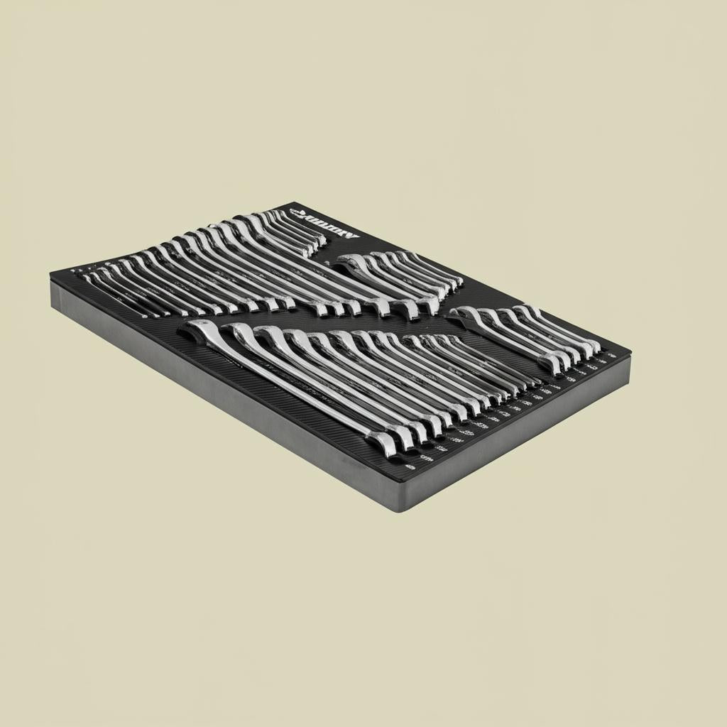 Husky 44-Piece SAE/MM Combination Wrench Set with EVA Storage – Chrome Alloy Steel, Lifetime Warranty