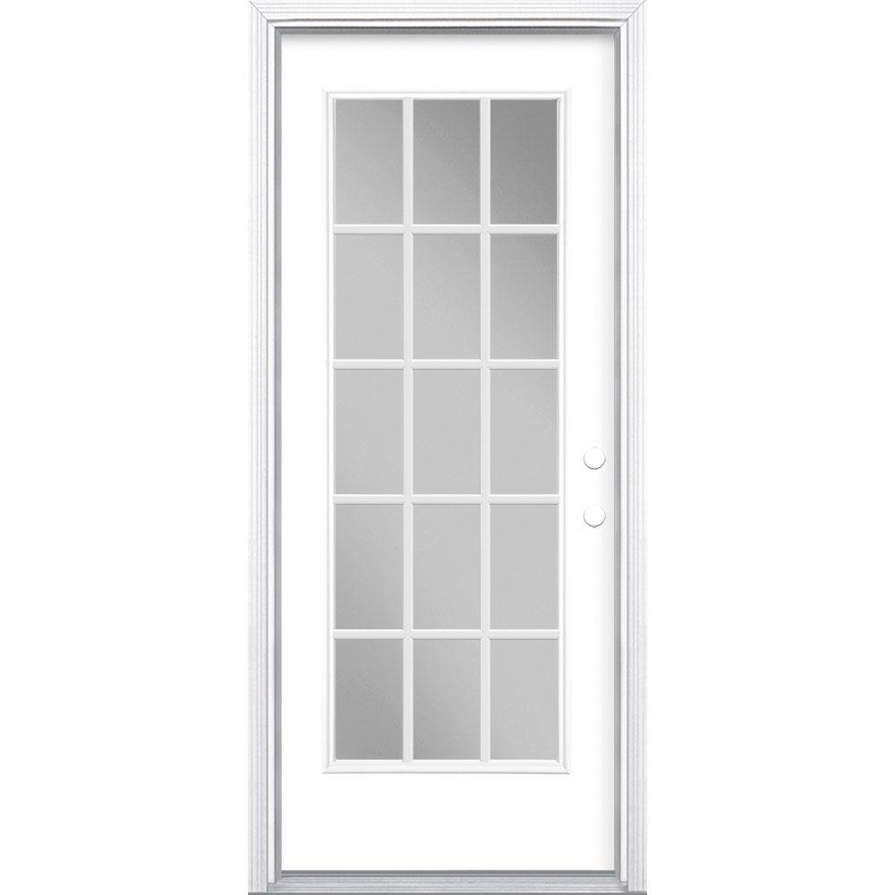 32 in. x 80 in. Ultra White 15 Lite Left Hand Clear Glass Painted Steel Prehung Front Door Brickmold/Vinyl Frame