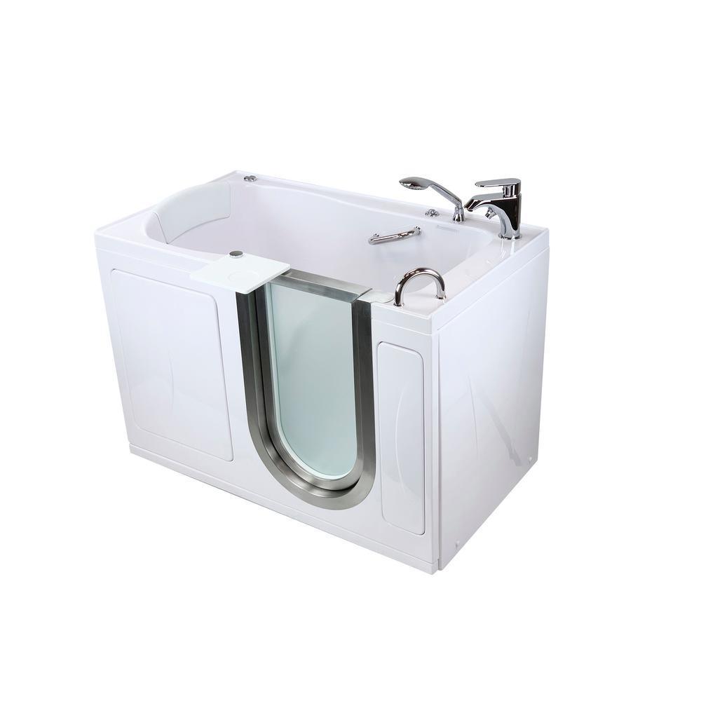 Elite 52 in. Acrylic Walk-In Whirlpool Bathtub in White with Right Door, 2-Piece Fast Fill Faucet and 2 in. Dual Drain