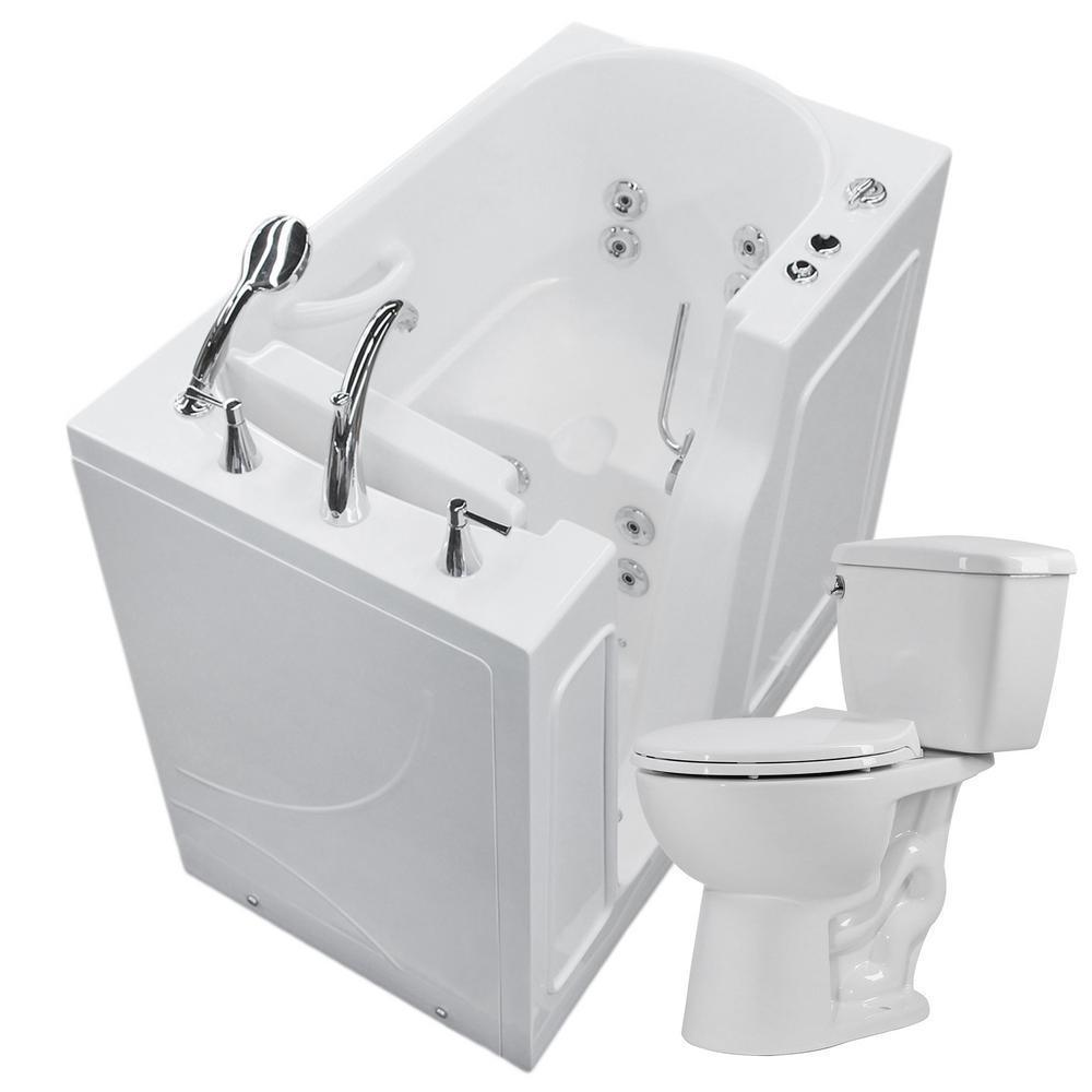 Nova Heated 45.75 in. Walk-In Whirlpool Bathtub in White with 1.28 GPF Single Flush Toilet