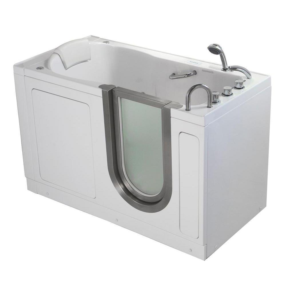 Deluxe 55 in. Walk-In Whirlpool and Air Bath Bathtub in White TCV Faucet Set Digital Control, Heated Seat, RH Dual Drain