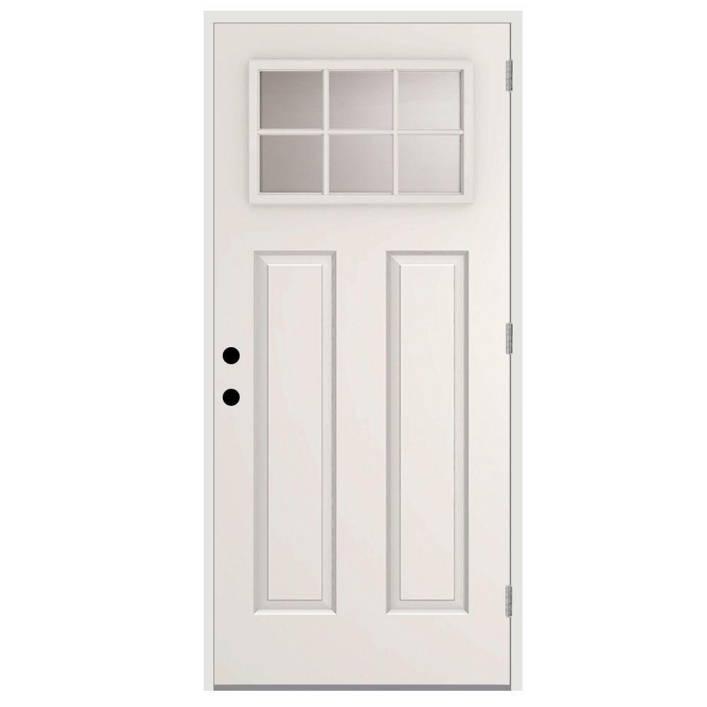 36 in. x 80 in. 6 Lite Left-Hand Outswing Primed White Steel Prehung Front Door with 4 in. Wall