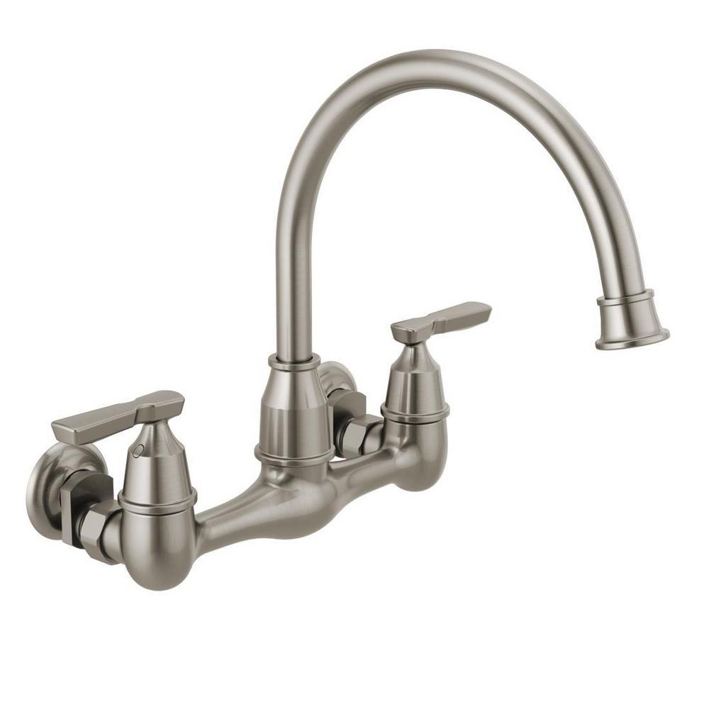 Corin 2-Handle Wall-Mount Kitchen Faucet in Stainless