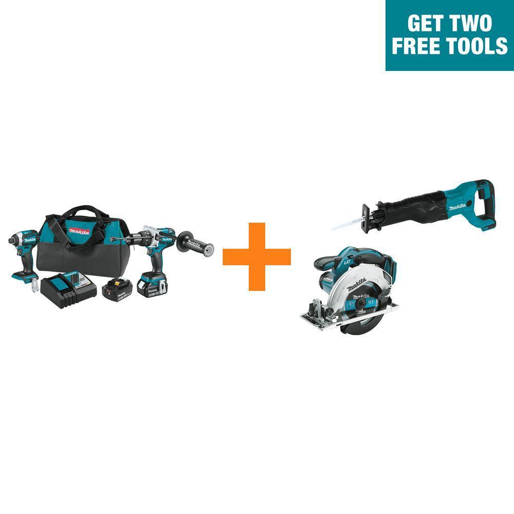 18-Volt LXT Brushless 2-Pc Combo Kit 5.0Ah with bonus 18V LXT Reciprocating Saw and 18V LXT 6-1/2 in. Circular Saw