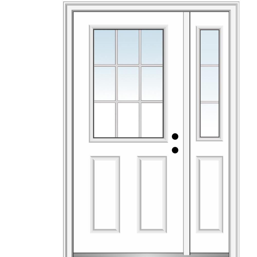 53 in. x 81.75 in. Internal Grilles Left Hand 1/2 Lite 2-Panel Classic Primed Steel Prehung Front Door with Sidelite