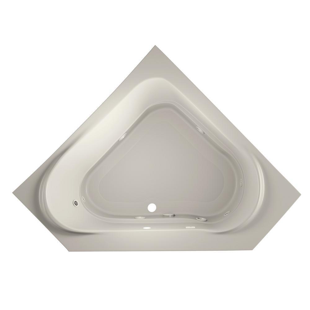 CAPELLA 60 in. x 60 in. Acrylic Center Drain Corner Drop-In Whirlpool Bathtub in Oyster