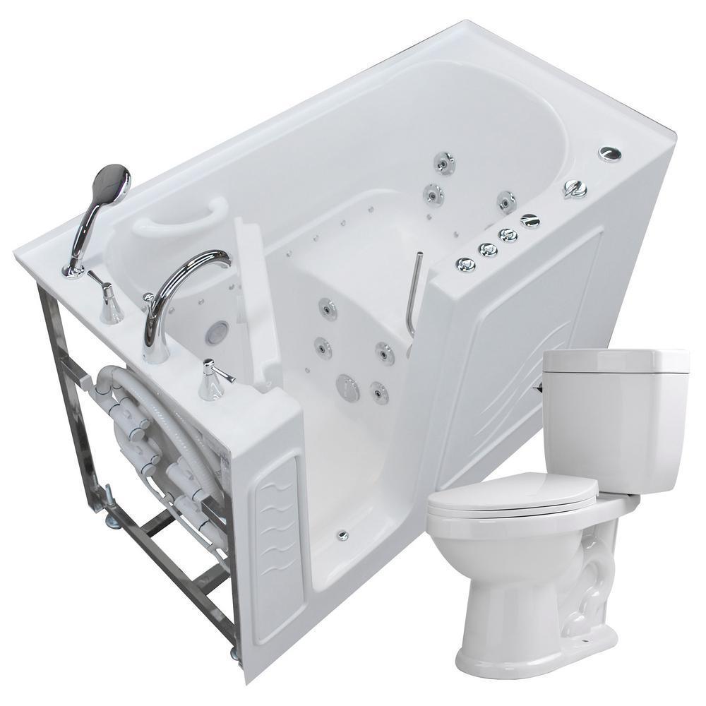 Nova Heated 60 in. Walk-In Whirlpool and Air Bath Tub in White with 1.28 GPF Single Flush Toilet
