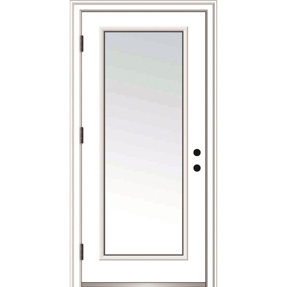 32 in. x 80 in. Classic Right-Hand Outswing Full Lite Clear Low-E Primed Steel Prehung Front Door with Brickmould