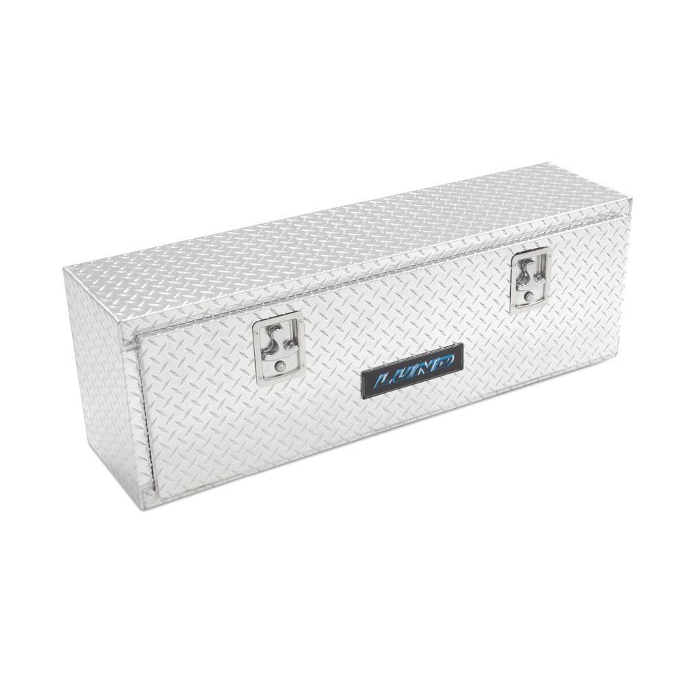 Lund 60 in Diamond Plate Aluminum Full Size Top Mount Truck Tool Box with mounting hardware and keys included, Silver