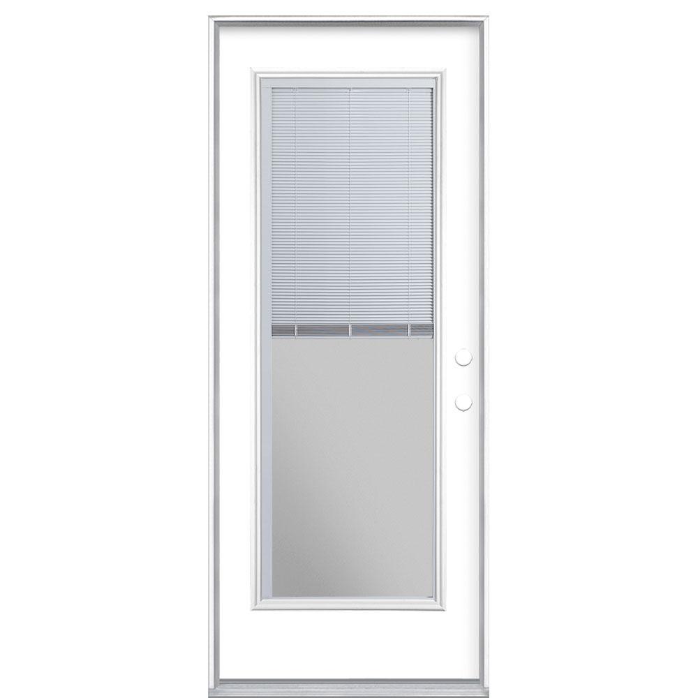 32 in. x 80 in. Full Lite Mini Blind Left Hand Inswing Painted Steel Prehung Front Exterior Door No Brickmold