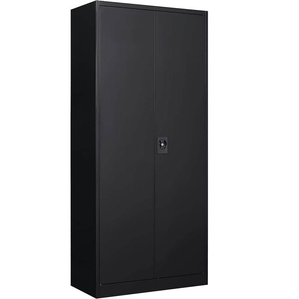 LISSIMO 31.5 in. W x 70.87 in. H x 15.75 in. D 2 Doors Steel Storage Freestanding Cabinet with 4 Adjustable Shelves in Black