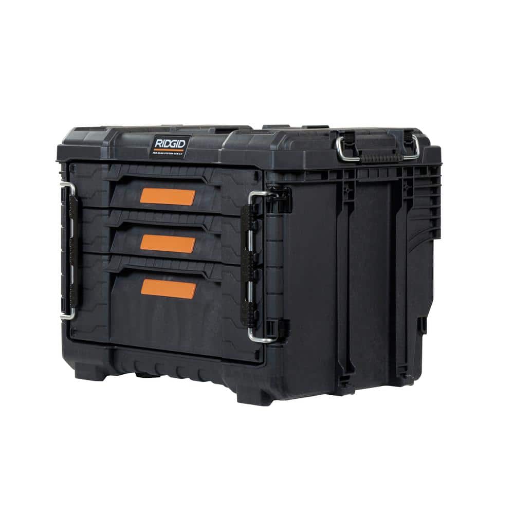 RIDGID Pro Gear System Gen 2.0 XL 3-Drawers Water and Dust Resistant Durable Tool Box With Dividers For Internal Organization