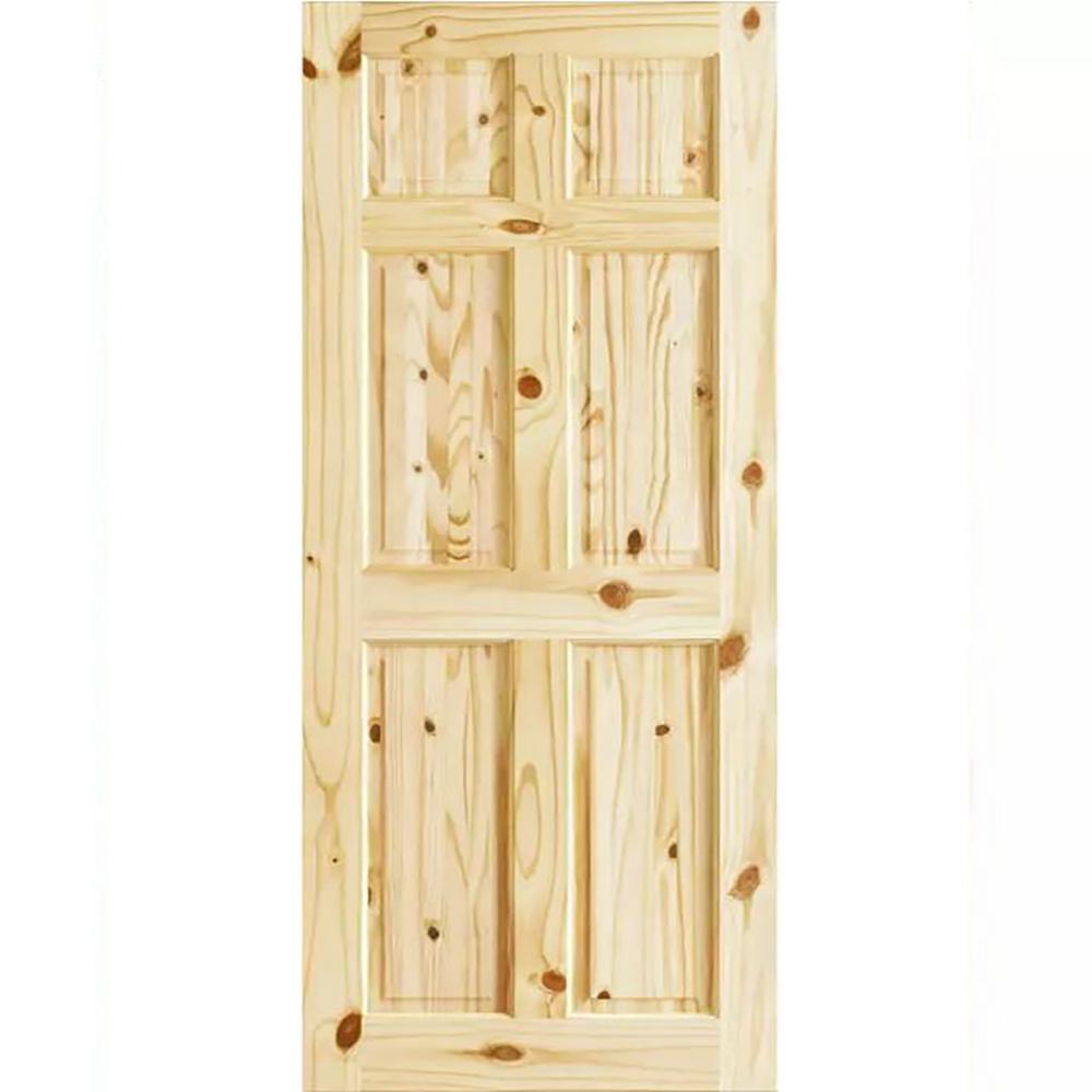 30 in. x 80 in. x 1.375 in. 6-Panel Colonial Double Hip Knotty Wood Interior Door Slab