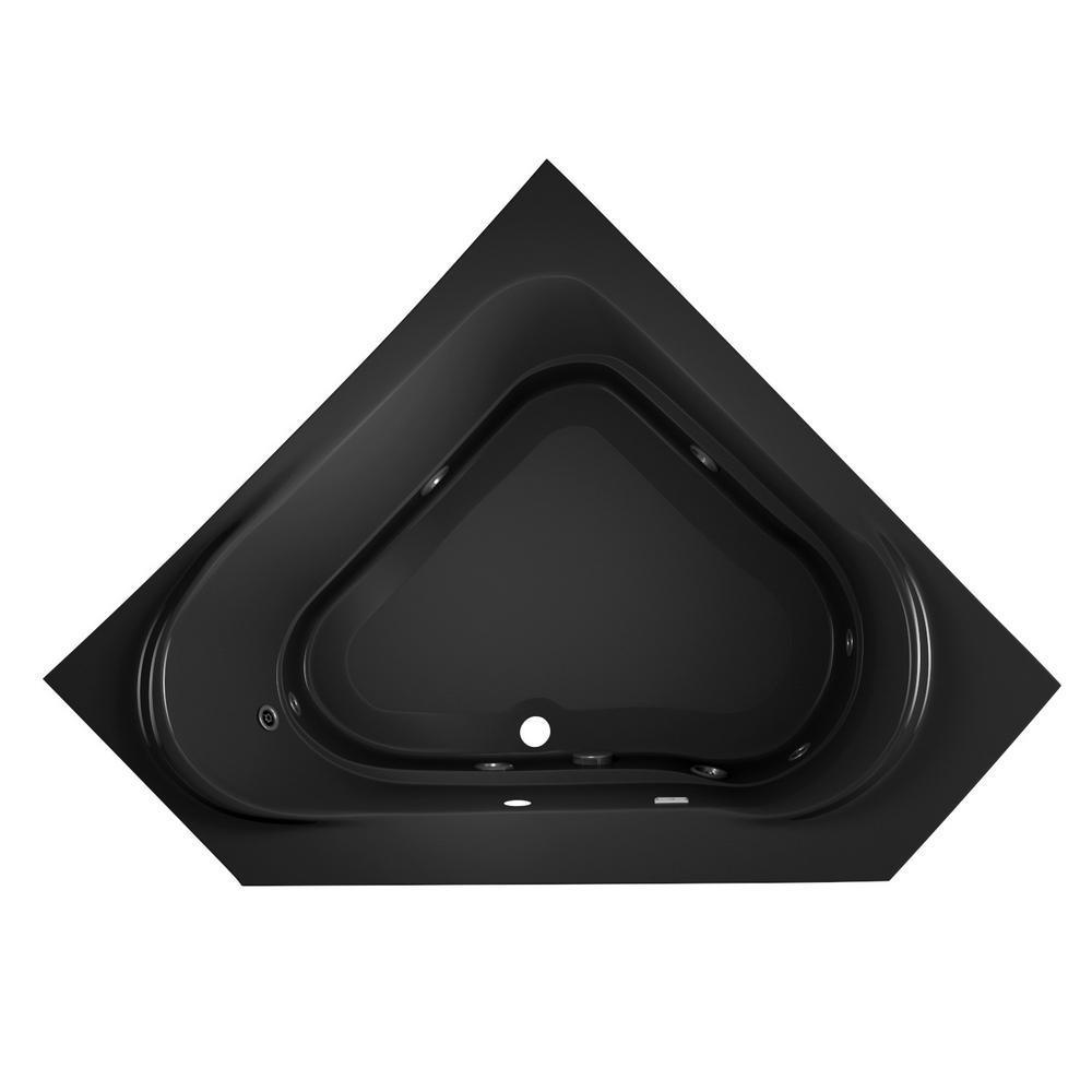 CAPELLA 60 in. x 60 in. Acrylic Drop-In Corner Center Drain Whirlpool Bathtub with Heater in Black