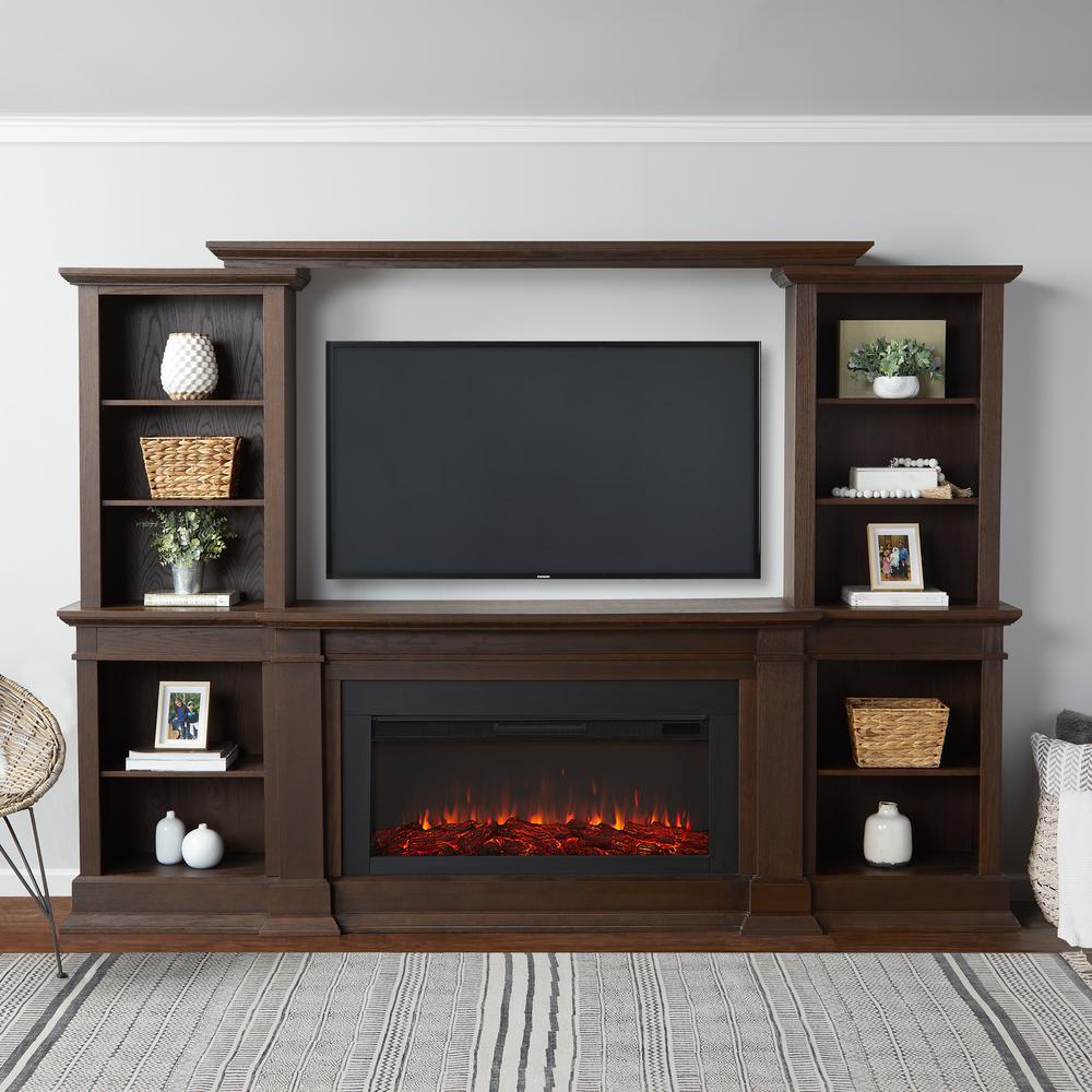 Monte Vista 108 in. Freestanding Electric Fireplace TV Stand in Chestnut Oak