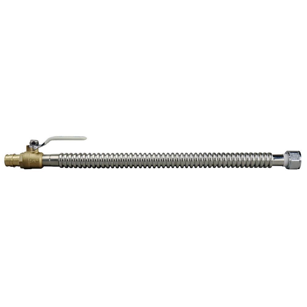 3/4 in. x 3/4 in. Brass PEX-A Barb x FNPT x 18 in. Corrugated Stainless Steel Water Heater Connector with Ball Valve