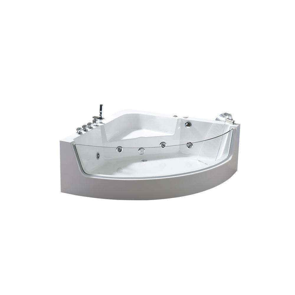 White Shark 59 in. Acrylic Center Drain Corner Alcove Whirlpool Bathtub in White