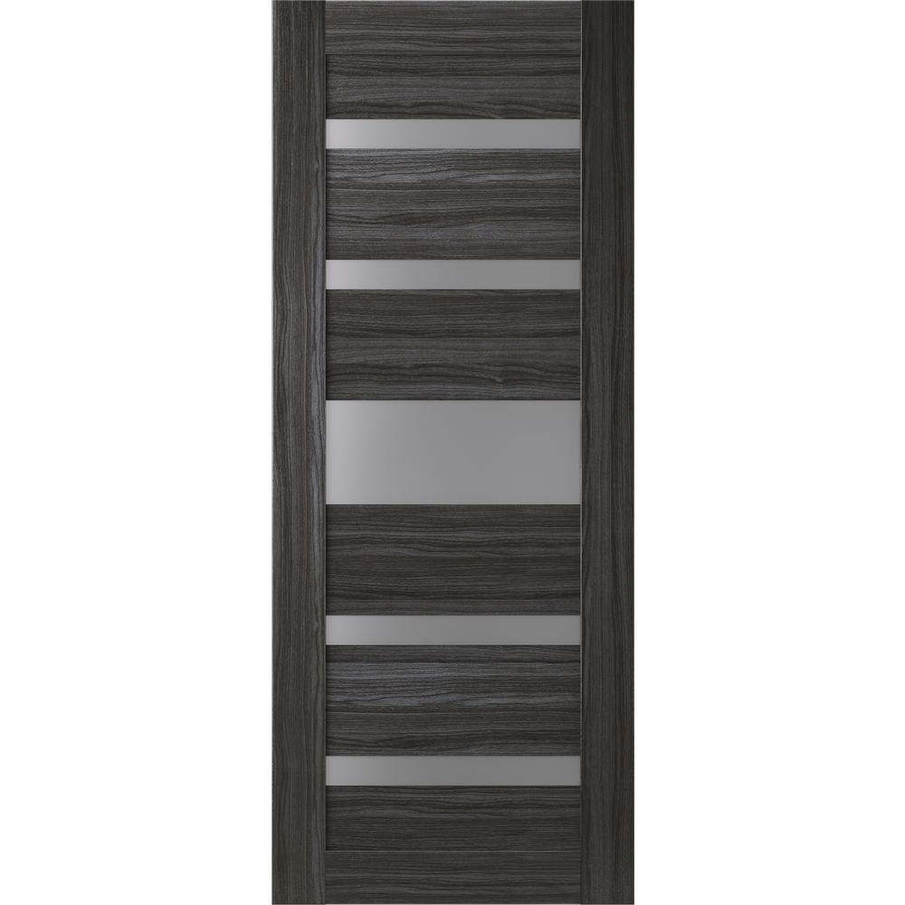 36 in. x 80 in. Gina Gray Oak Finished Frosted Glass 5 Lite Solid Core Wood Composite Interior Door Slab No Bore