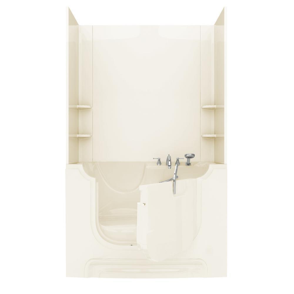 Nova Wheelchair Accessible 5 ft. Walk-in Whirlpool and Air Bathtub with Flat Easy Up Adhesive Wall Surround in Biscuit