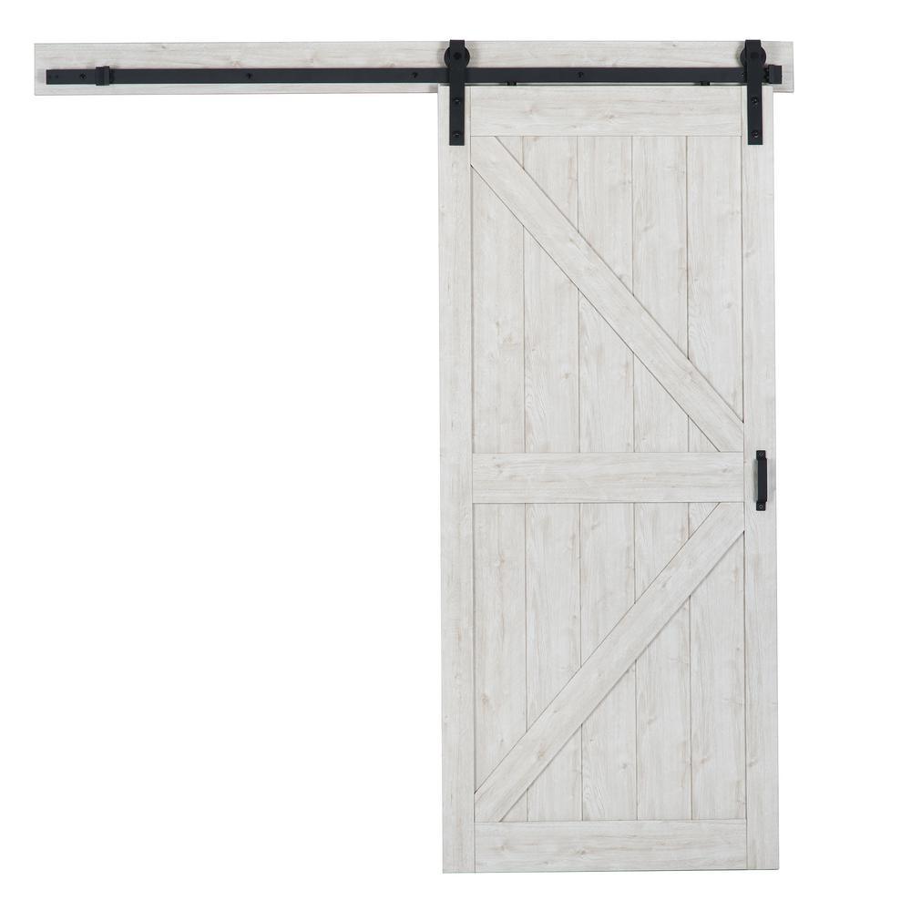 36 in. x 84 in. Sandstone Oak K Design Solid Core Interior Barn Door with Rustic Hardware Kit