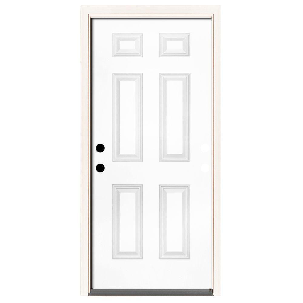 42 in. x 80 in. Premium 6 Panel Primed White Steel Prehung Front Door