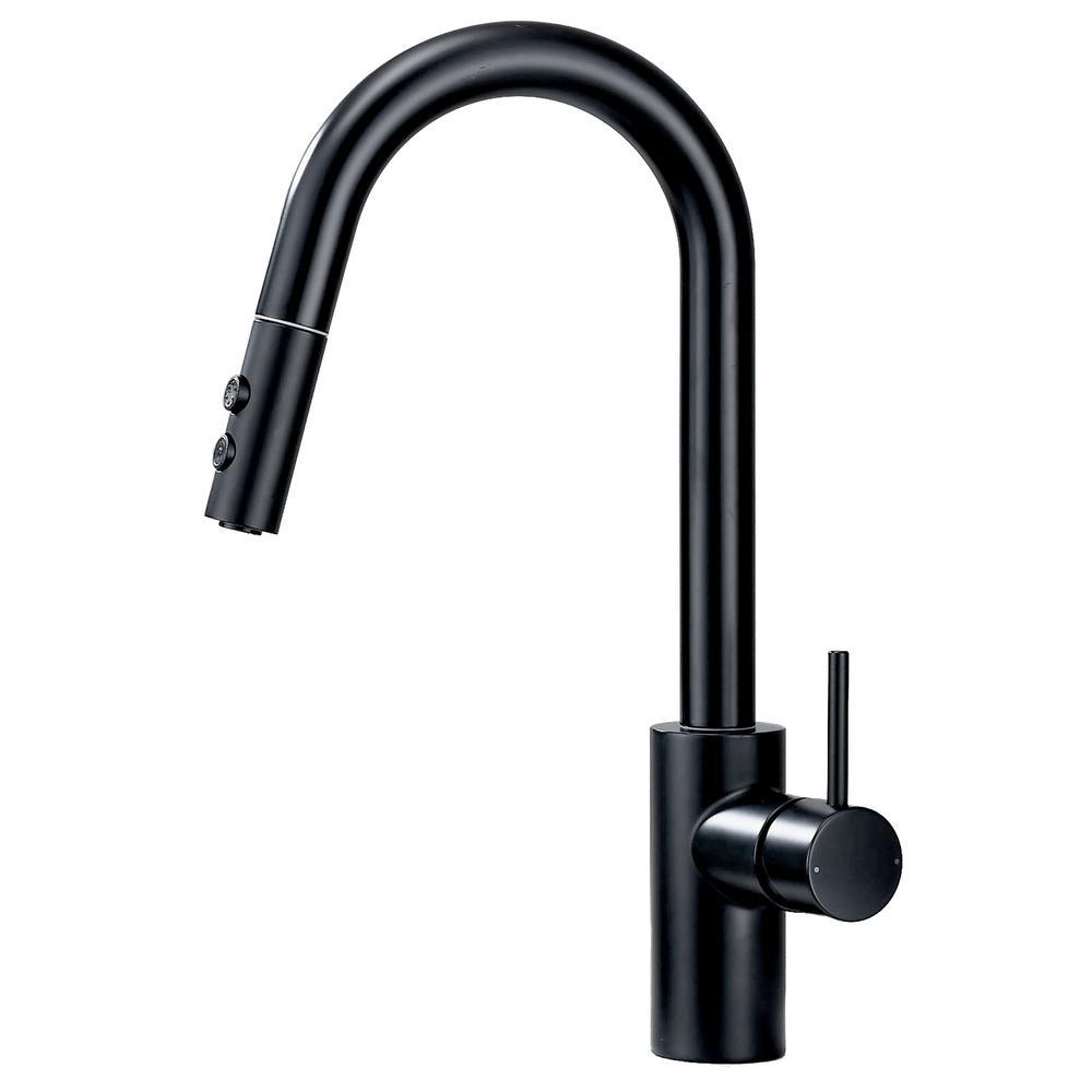 Single-Handle Pull-Down Sprayer Kitchen Faucet with 2-Function Sprayhead in Matte Black
