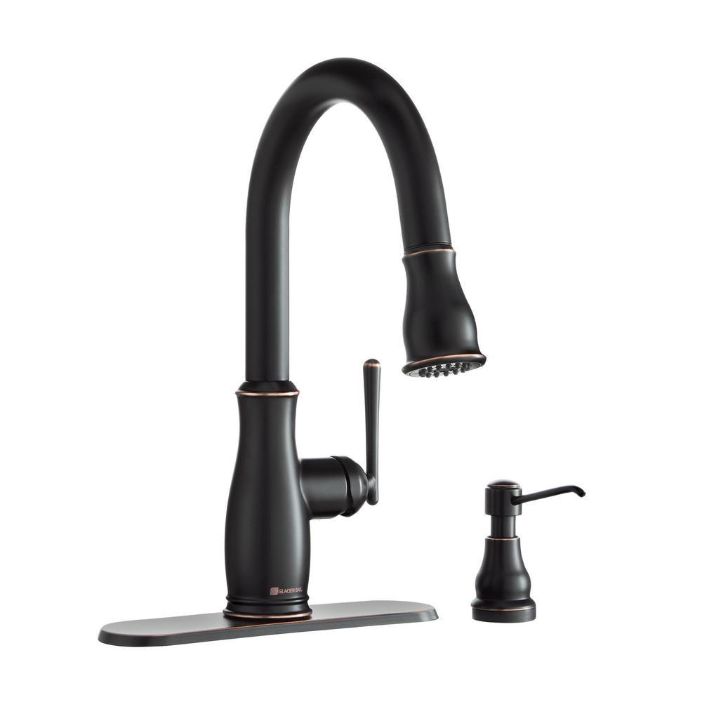 Kagan Single-Handle Pull-Down Sprayer Kitchen Faucet with Soap Dispenser in Bronze