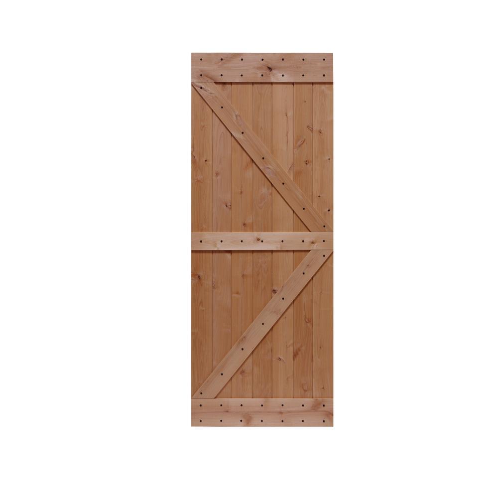 32 in. x 84 in. Ready-to-Assemble British Brace Hardwood Interior Sliding Barn Door Slab with Hardware Kit
