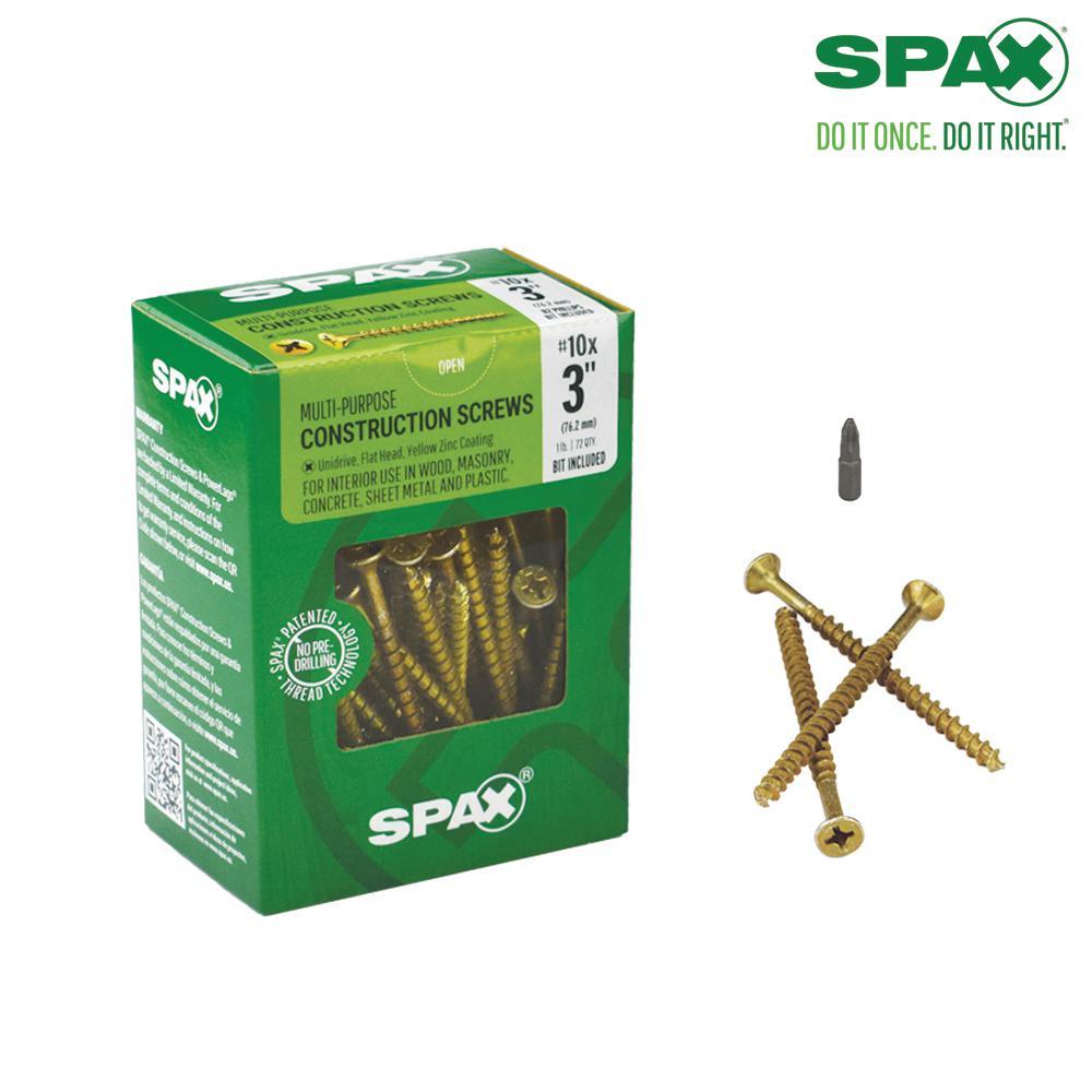 #10 x 3 in. Phillips-Square Drive Flat Head Full Thread Yellow Zinc Coated Multi-Material Screw (72 per Box)