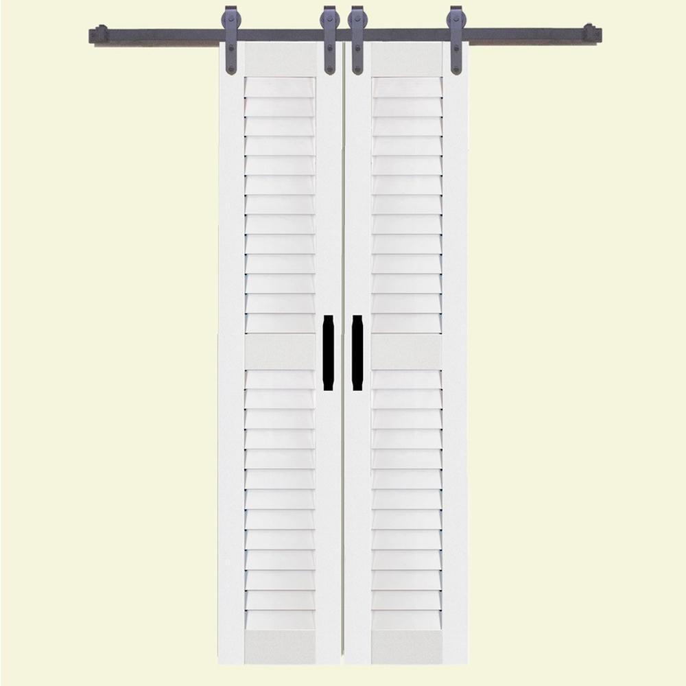 36 in. x 84 in. Louver/Louver White PVC Composite Split Barn Door