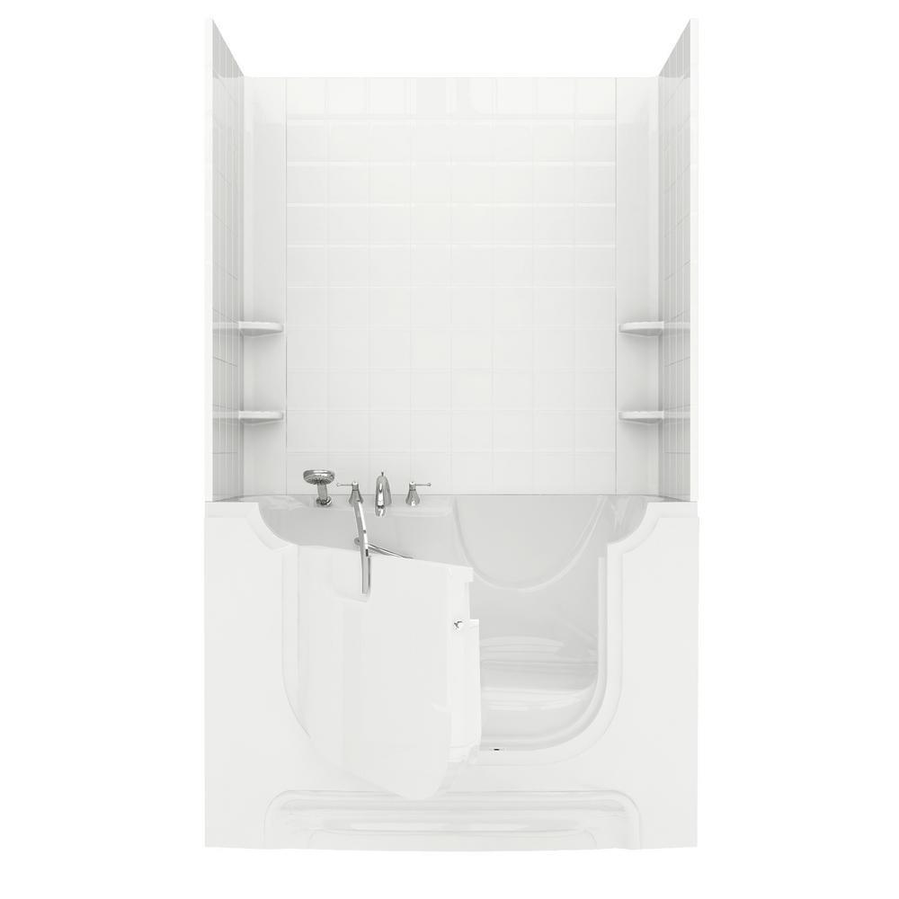 Nova Wheelchair Access 5 ft. Walk-in Whirlpool and Air Bathtub with 6 in. Tile Easy Up Adhesive Wall Surround in White