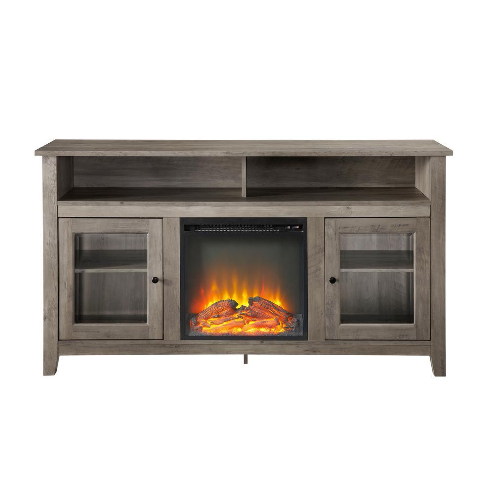 Modern Farmhouse Tall Electric Fireplace TV Stand for TV's Up to 64 in. in Grey Wash