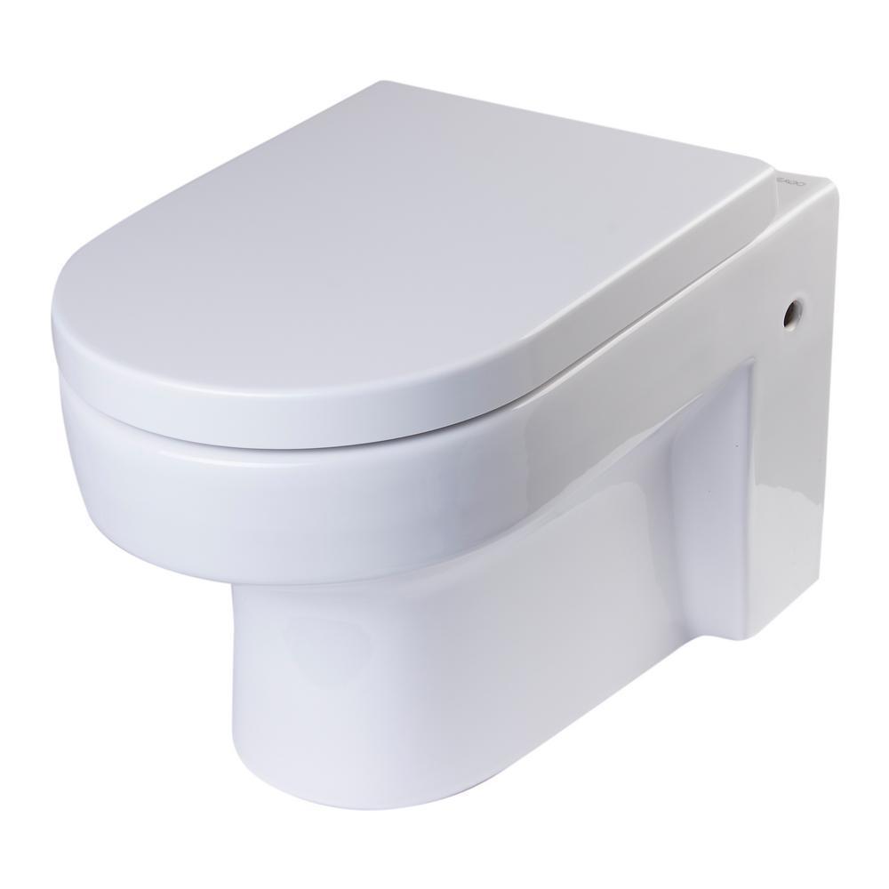 Wall Mount 1-Piece 0.8/1.6 GPF Dual Flush Elongated Toilet Bowl in White Seat Included